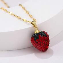 PHCOO 1 pieza Colgante de collar de corazón de cristal con forma de fresa de acero inoxidable, collar con cadena de labios, regalo del Día de la Madre