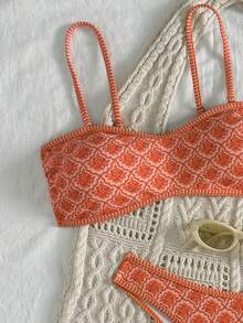 Bộ bikini quây 2 mảnh màu đỏ in hoa dành cho nữ, có dây đeo rời, thích hợp cho kỳ nghỉ trên đảo và chụp ảnh ngoài trời mùa hè. - Nhiều màu - Xem 3