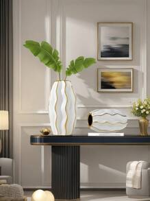 Luxury Electroplated Rhombic Black Gold Ceramic Vase, Decorative Home Accessory For Living Room, Floral Decor, TV Cabinet, Office, Dry Flower Display Gifts Birthday Graduation - White Gold - View 2