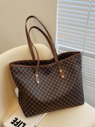 几何图案单肩托特包 大容量 优雅 适合少女、女大学生、新人及白领人士 适合办公室、工作、商务、通勤 最适合女性的工作包，引人注目的女性工作包