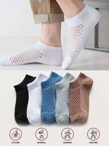 5 Pairs Men's Hollow Socks, Thin Casual Loafer Socks, Solid Color Breathable Light-Color Invisible Socks, Summer Mesh Sports Socks For Men - Multicolor - View 1