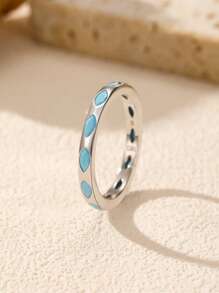 MODIAN MODIAN 925 Sterling Silver Retro Rhombic Simulated Turquoise Stackable Eternity Fashion Stackable Band Ring For Women Jewelry
