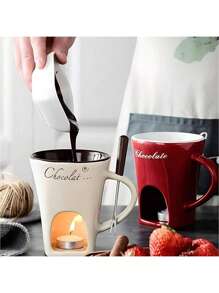 Fondue Set Kit Individual Mug Ceramic Non-Stick Chocolate Cheese Romantic Couple With Candles - Multicolor - View 10