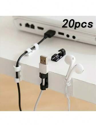 20pcs Painless Power Cord Storage Clips, Cable Protectors, Data Cable Organizers - Self-Adhesive, No Drilling Required, For Office Desk & Wall Cable Management