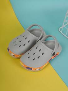1 Pair Baby Boys' Cute Dinosaur Cartoon Beach Sandals, Comfortable Casual Lightweight Slip-On Breathable Slippers, Spring/Summer - Grey - View 7