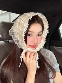 1 件蕾丝花头巾三角围巾头带时尚高端感觉多功能头饰适合在海滩拍照 - 彩色 - 查看 3