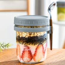 4 paquets de bocaux en verre pour avoine overnight de 12 oz avec couvercles et cuillères, grande capacité et hermétiques pour le lait, les céréales et les fruits