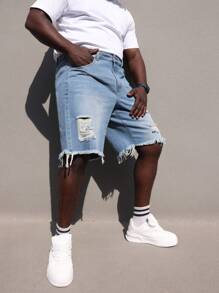 Herren Denim Shorts in Große Größen, Hellblau, Used-Optik, ausgefranster Saum