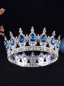1pc Baroque Style Princess Tiara Jewelry Decor, Round Rhinestone Alloy Bride Crown For Women Wedding, Festival, Birthday Party - Round Crown - View 38
