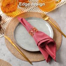 4pcs/Set 32*32cm Round Placemats, Natural Jute Burlap Material, Kitchen Tabletop Decor, Suitable For Events Party, Birthday, Wedding, Christmas, New Year - Khaki - View 9