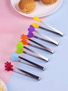 1 套 3 件不锈钢和硅胶冰块、食物、小吃、蛋糕、薯片夹，带 1 个可爱粉色棕榈形夹和不锈钢冰桶套装