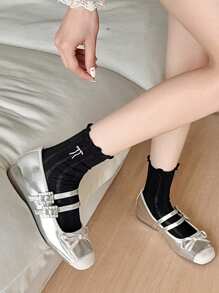 3 đôi tất dài đến bắp chân thêu nơ mỏng cho bé gái, tất cổ cao màu trơn thời trang, phù hợp cho bé gái từ 10-16 tuổi, tất ren ngọt ngào - Nhiều màu - Xem 14