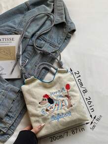 Fashionable Cartoon Dog Mini Crossbody Bag For Women, Versatile Handbag, Contrast-Color Embroidery Commuter Shoulder Bag, Phone Pouch