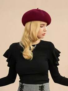 1 件男女通用纯色贝雷帽，百搭经典时尚休闲风格，透气舒适遮阳，适合日常通勤、徒步旅行、露营、骑自行车、海滩、绘画、摄影 - 酒紅色 - 查看 3