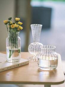 1 pièce Vase en verre rayé rétro, vase à fleurs en verre transparent simple avec décoration de bouton de fleur. Ornement de vase d'arrangement floral pour décoration de bureau à domicile, décoration de chambre, décoration de salle de bain, décoration de mariage, décoration de salon