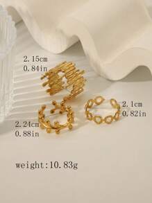 Set de 3 anillos de cóctel con forma de ala de mariposa, de acero inoxidable con textura geométrica asimétrica y multicapa, adecuados para mujer, San Valentín, fiesta, cita, regalo, diario, festividad, boda, compromiso, Día de la Madre, mejor amiga