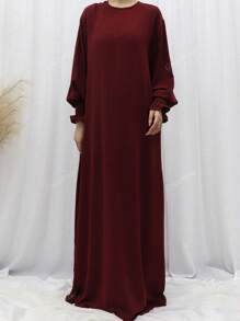 1pc Elegant Casual Solid Color Chiffon Loose Abaya, Suitable For Women's Daily Outdoor Wear, Spring/Summer/Autumn, Muslim Dress