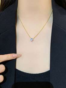 1pc Fashionable And Shining Gold Tone Rhinestone Pendant Necklace,Stainless Steel Material,With Long-Lasting Color Retention,Suitable For Women's Daily Wear . - Gold - View 7