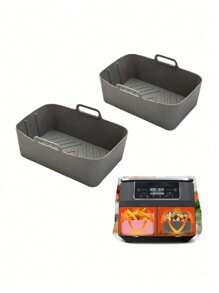 2 件套空气炸锅硅胶内衬，矩形可重复使用硅胶烘焙垫配件，不粘且易于清洁