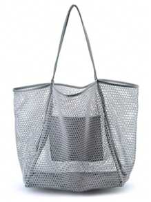 1pc Beach Bag, Mesh Tote Bag, 38x35x17cm/15x13.8x6.7 Inches, Upgraded Women Beach Bag, Mesh Handbag, Casual Tote, Foldable Shoulder Bag - Multiple Colors Available - Multicolor - View 14