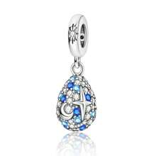 Easvnya 银色闪亮星星和月亮蛋形吊坠，3D 设计精致时尚，适合手链和项链，可作为生日和节日的完美珠宝礼物 - 一件閃耀星月彩蛋吊飾 - 查看 9