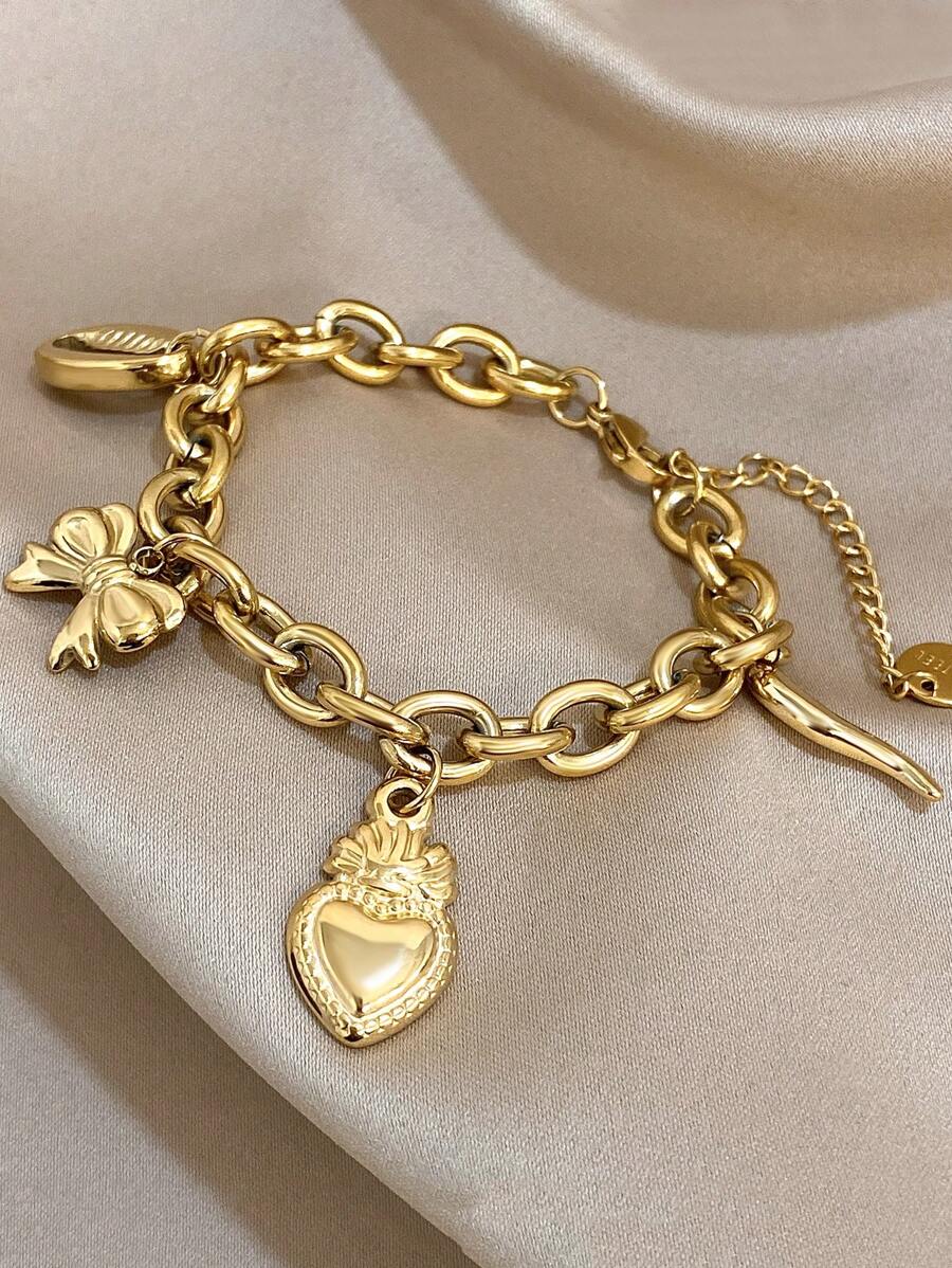 1 Pulsera con lazo de concha en forma de corazón, joyería apilable de acero inoxidable chapada en oro de 18K, regalo elegante para mamá en Navidad, Acción de Gracias, Halloween, boda, rave/baile de graduación/fiesta/diario/playa, accesorio de regalo para aniversario, Día de San Valentín, joyería bohemia, regalo de cumpleaños, regalos para damas de honor