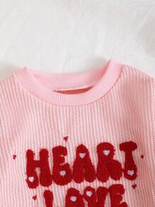 Baby Girl Letter Embroidered Red & Pink Romper, Cute , Must-Have For Babies Aged 0-2 Years Old