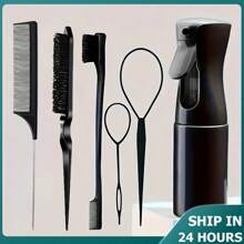 Ensemble de 6 peignes de coiffure - Comprend une brosse à queue de rat et une brosse noire lisse. Outils de coiffure pour barbier pour tous types de cheveux, brosse à cheveux, peigne, accessoires et produits capillaires pour salon de beauté, essentiels de voyage