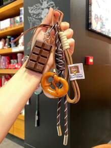 Yogodlns 精致编织面包钥匙扣，巧克力防丢面包钥匙扣，涤纶贝果吊坠挂饰，手工编织绳钥匙扣，巧克力贝果面包钥匙扣，涤纶防丢吊坠，女士礼物 - 彩色 - 查看 6