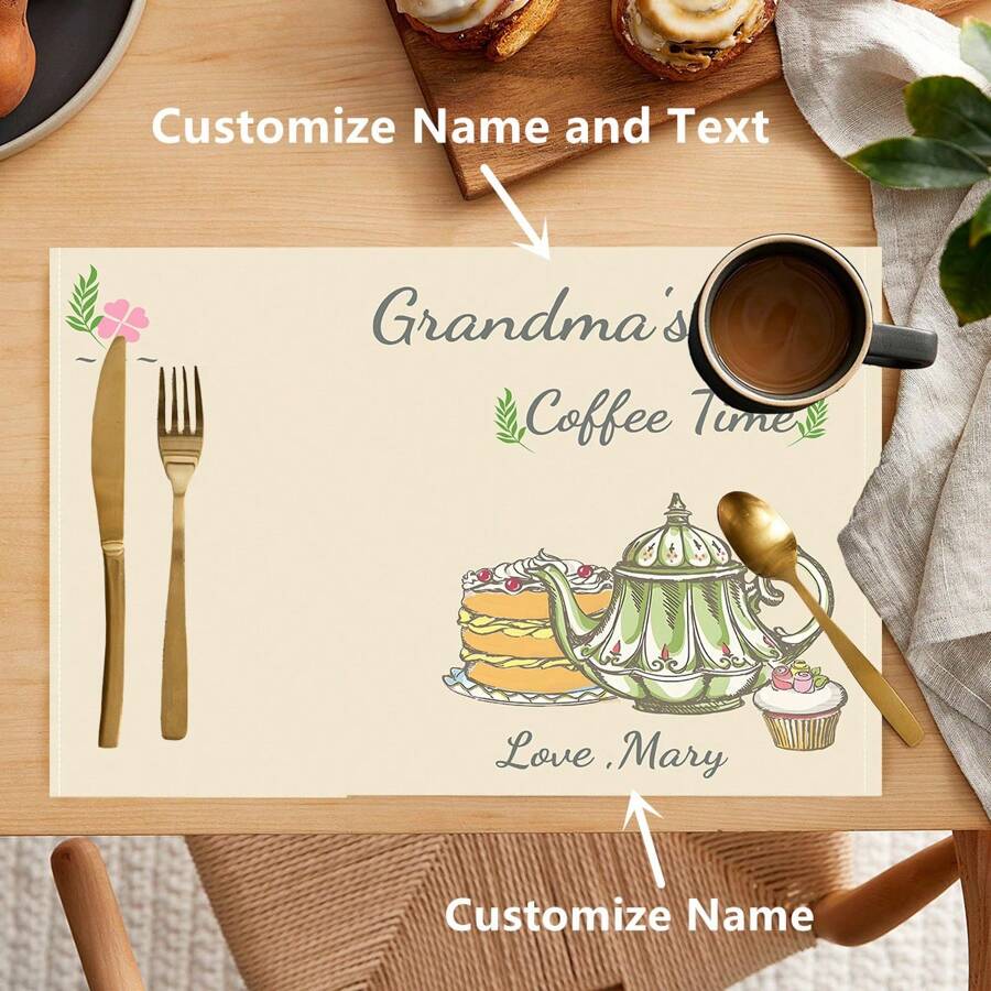 1pc Customized "Grandma's Tea & Coffee" Placemat, Personalized Coaster Gift For Grandmother, Mother, Dining Table Decor - Multicolor - View 1