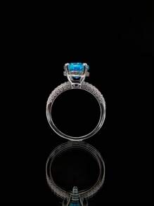 一枚闪耀的S925纯银6ct高碳钻石戒指，高贵时尚的女士戒指，送给她作为节日礼物和周年纪念礼物 - 淺藍色 - 查看 2