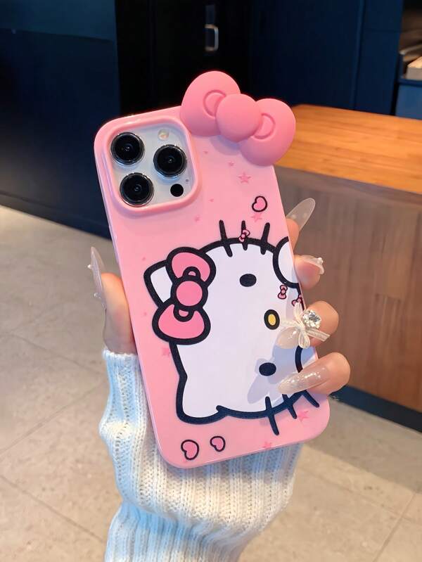 Sanrio New 3D Bow Knot Anti-Drop Phone Case, High-End Phone Protective Cover Compatible With IPhone 11, 12, 13, 14, 15, 16 Pro, 16 Pro Max, 14 Plus, 15 Plus, 16 Plus, XR, XS Max, For Women Waterproof Shockproof Scratch Resistant