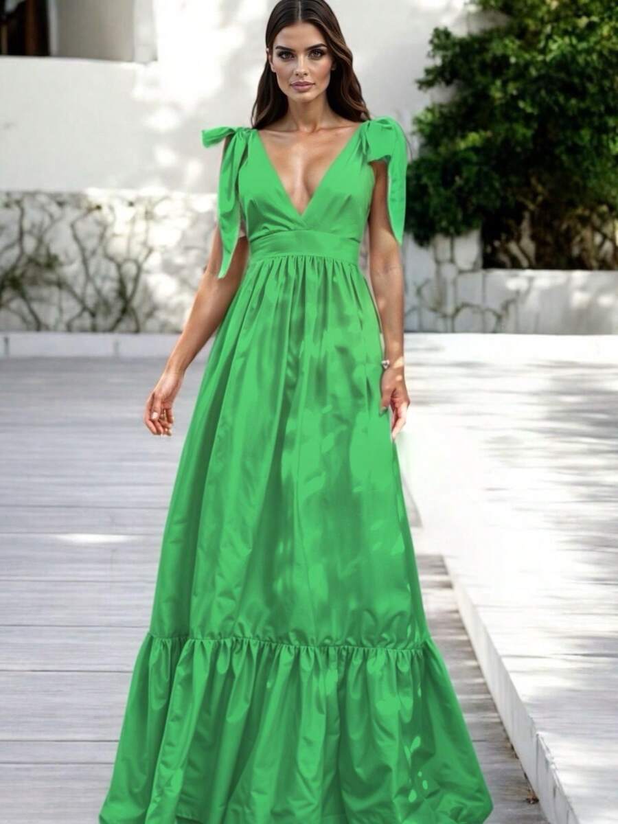 Vestido Largo Escote en V Espalda Descubierta para Mujer - Verde - Ver 1