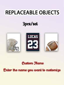 3pcs Morpholume Custom Frameless Kids Poster Custom Rugby Sports Art Prints, Personalized Name Signs Boys & Girls Room Decoration, Gallery Wall Art, Unisex Sports Rugby Match Gloves Helmet Kids Room Decoration Kids Bedroom Home Decoration Back To School - Multicolor - View 9