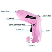 Electric Screwdriver Cordless Rechargeable Pink Small Power Drill Set 3.6V Li-Ion 3.5N.M Max Torque Electric Rotatable With Case LED Light Screwdriver For Home Office DIY Tools Tools - 47pcs - View 2