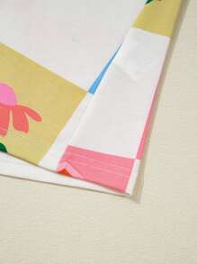 Acelitt Western Style Colorful Plaid Floral Print Round Neck T-Shirt Vacation Casual - Multicolor - View 8