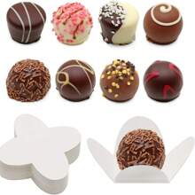 50pcs Chocolate Packaging Trays, White & Black Paper Spacer Boxes, Folding Flower-Shaped Wrapper Candy & Dessert Base For Wedding, Birthday, Party Supplies - Multicolor - View 2