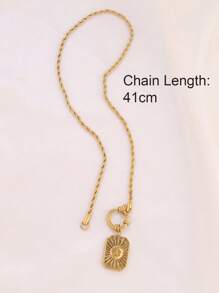 1pc Stainless Steel Moon Pendant Necklace For Women Fashion Engraved Square Charms Twist Chain Necklaces Jewelry Gift