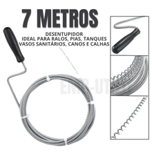 Fio Desentupidor 7 Metros de Aço Espiral Flexível com Manivela para Tubulação Vaso e Pia Fácil Manuseio