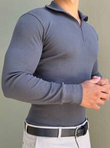Cacharrel Zip Polo Neck Long Sleeve ITALIAN Classic - Dark Grey - View 6