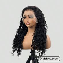 WALSDI 13x4 HD Lace Deep Wave Guleless Lace Frontal Wigs Pre Plucked With Baby Hair 24Inch 13*4 Lace Front Lace Wigs Long Black Water Middle Part Wig For Women Beginner Friendly