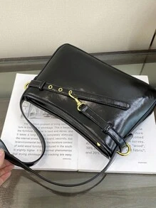 新款小众原创带子设计女士腋下包，时尚通勤方形斜挎包 - 黑色 - 查看 7