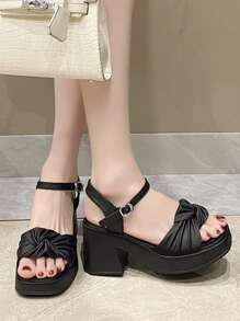 2025 Chunky Wedge Sandals, Fashion Twist Knot Thick Sole High Heel Sandals, Personalized Chic Sexy Platform Casual Comfy Beautiful Sandals