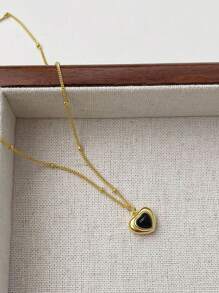 A S925 Pure Silver Black Agate Heart-Shaped Necklace, Simple, High-End And Elegant, Suitable For Parties And Daily Wear - Heart Shaped Agate Necklace - View 3