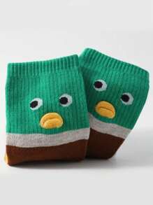 1 Par/2 Pares/4 Pares Meias Crew de Mulher com Estampa de Pato Fofa, Macia e Confortável, Design de Meia-Altura na Moda, Adequado para Feriados e Aniversários