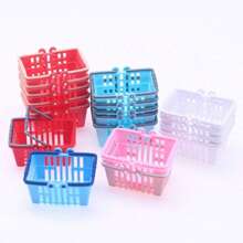 1pc Miniature Plastic Rectangular Shopping Basket Accessory, Random Color Dolls House Play Food Toys Micro Scene Supermarket Prop