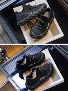 Youth Casual Sports Sneakers, Breathable Athletic Shoes, Student Versatile Running Shoes, Slip-On For Boy And Girl, Spring - Black - View 5