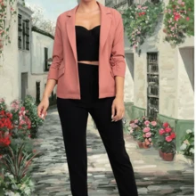 BLAZERLisoCasualPoliésterBotónBLAZERTODO - Rosa - Ver 5