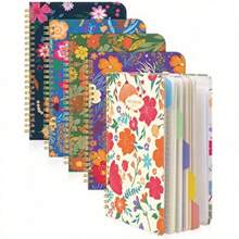 5pcs Floral A5 Spiral Notebooks - College Ruled, Hardcover With Removable Dividers, 160 Pages Each, Cute & Durable For Students And Office Use - 花之私語 - 查看 4