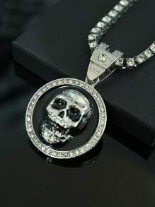 1Set Skull Pendant Smiling Face Necklace & Tennis Chain Necklace Suit, Unique Personalized Men's Necklace Suitable For Daily Wear - Skull Pendant - View 15